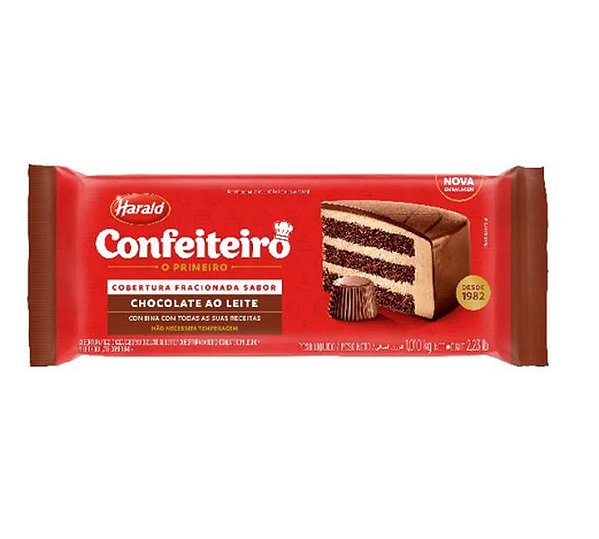 Cobertura Barra Confeiteiro Harald Sabor Chocolate Ao Leite - Embalagem com 1,01KG