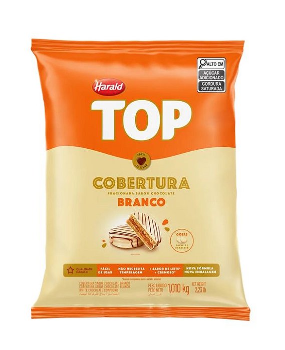 Cobertura Fracionada Top Harald Gota Sabor Chocolate Branco - Embalagem com 1,010KG