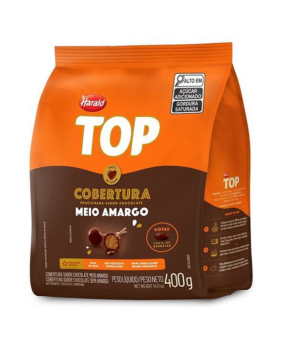 Cobertura Harald Top Chocolate Meio Amargo Gotas - Pacote 400G