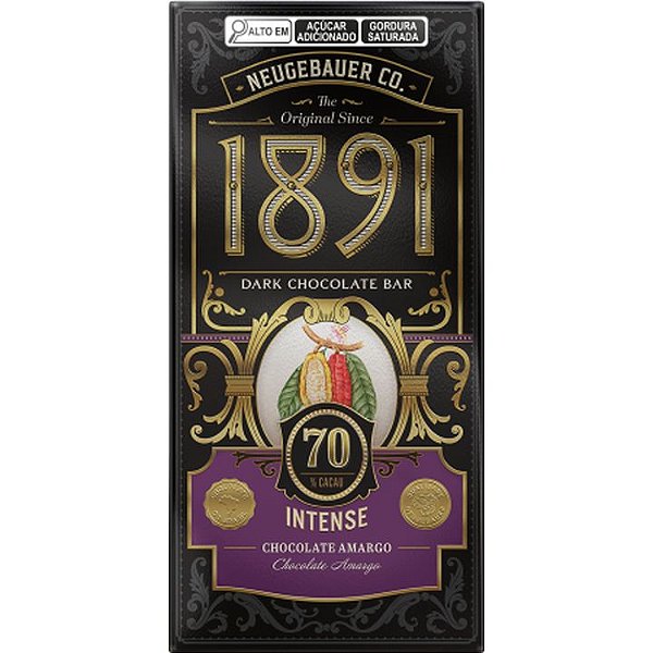Chocolate 1891 Intense 70% Cacau - Embalagem com 90G