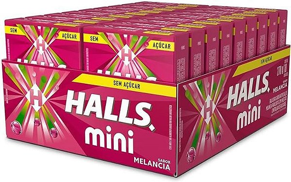 Bala Halls Mini Sabor Melancia - Display com 18 UN de 15G
