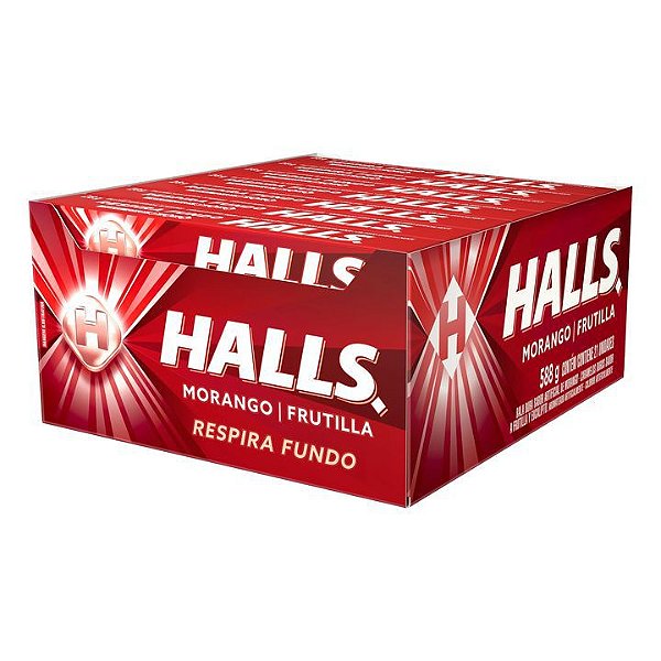 Bala Halls sabor Morango - Display com 21 unidades de 28g