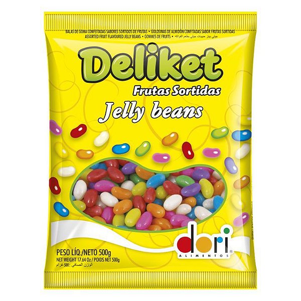 Bala de Goma Deliket Jelly Beans Frutas Sortidas -Pacote 500g