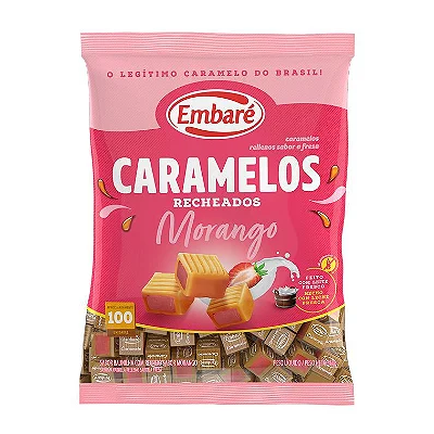 Bala Caramelo Embaré  Recheio de Morango - Pacote com 660G