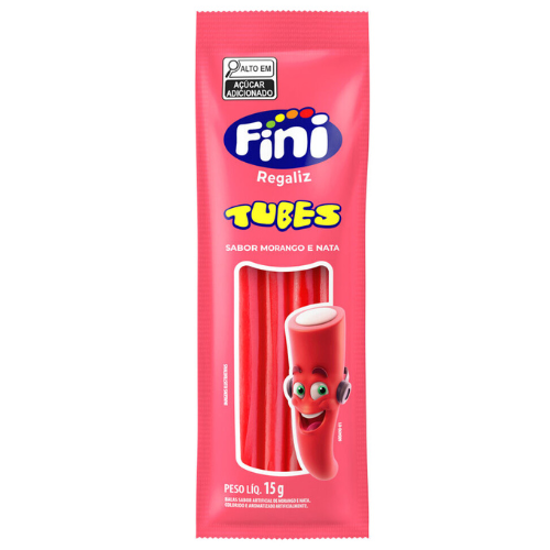 Gelatina Fini  Tubes Morango - Pacote 15G