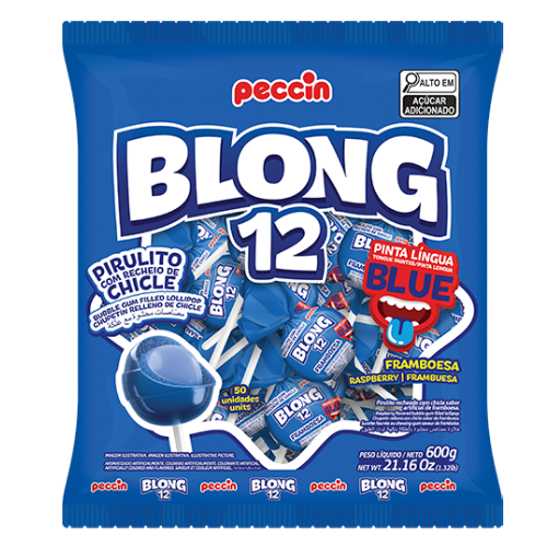 Pirulito Blong 12 Pinta Língua Blue - Pacote com 600G
