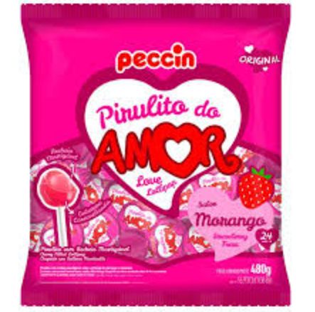 Pirulito Do Amor Sabor Morango Peccin - Pacote com 480G