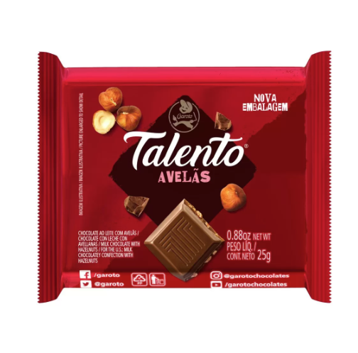 Chocolate Talento Avelãs - Embalagem com 25G