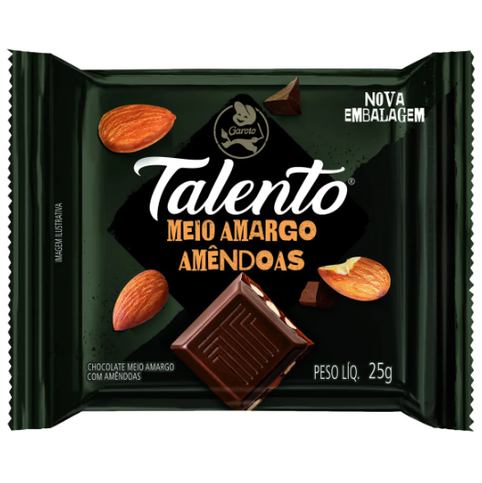 Chocolate Talento Meio Amargo Amêndoas - Embalagem com 25G