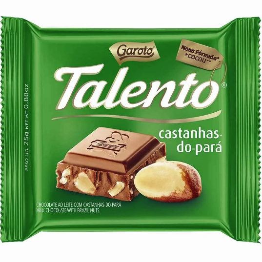 Chocolate Talento Castanhas do Pará - Embalagem com 25G