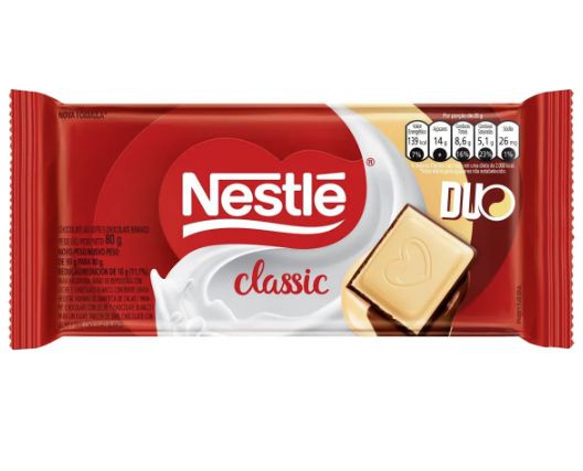 Chocolate Classic Duo Branco e  Ao Leite  Nestle  - 80G
