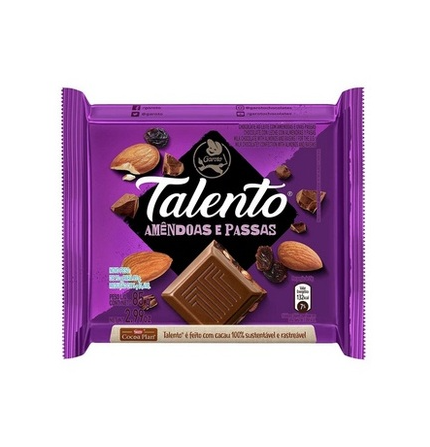 Chocolate Talento Amêndoas e Passas - Embalagem com 25G