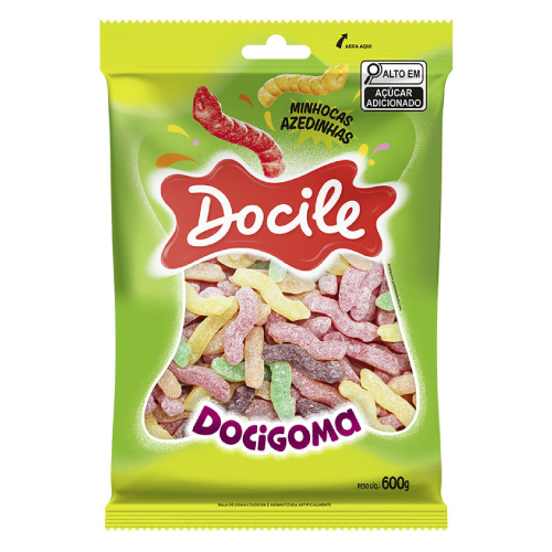 Bala de Goma Docile Minhocas Azedinhas - Embalagem com 600G