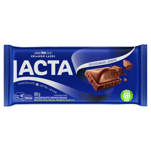 Chocolate Lacta ao Leite - Embalagem com 80G