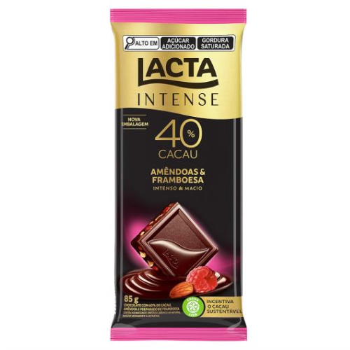 Chocolate Lacta Intense 40% Cacau Amêndoas e Framboesa - Embalagem com 85G
