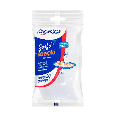 Garfo Refeição Strawplast Cor Branco - Embalagem com 50 UN
