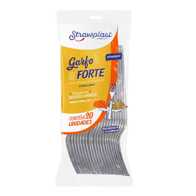 Garfo Forte Strawplast Cor Prata - Embalagem com 20 UN