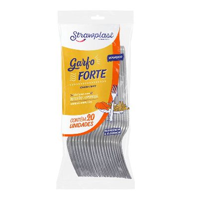 Garfo Forte Strawplast Cor Prata - Pacote com 20 UN