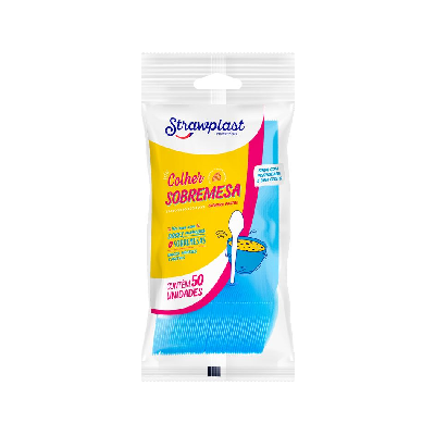 Colher Sobremesa Strawplast Cor Azul - Embalagem com 50 UN