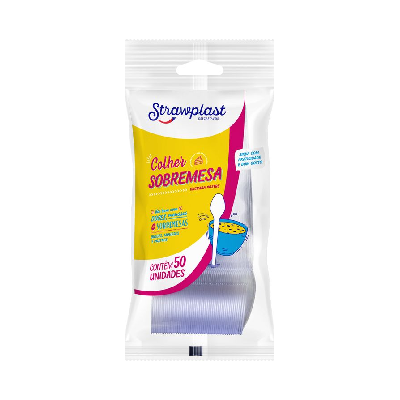 Colher Sobremesa Strawplast Cor Cristal - Embalagem com 50 UN