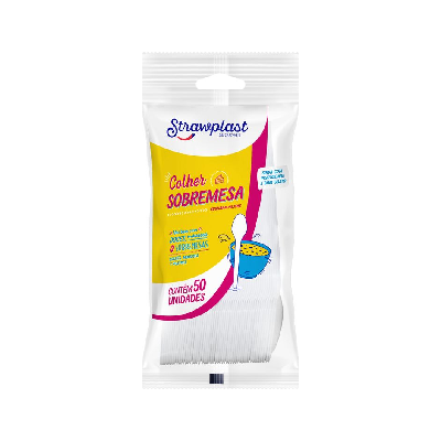 Colher Sobremesa Strawplast Cor Branco - Embalagem com 50 UN