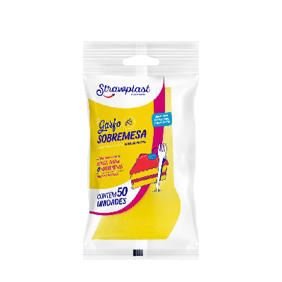 Garfo Sobremesa Strawplast Cor Amarelo - Embalagem com 50 UN