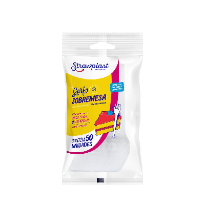 Garfo Sobremesa Strawplast Cor Branco - Embalagem com 50 UN