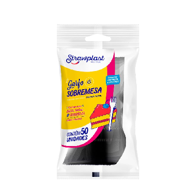 Garfo Sobremesa Strawplast Cor Preto - Embalagem com 50 UN