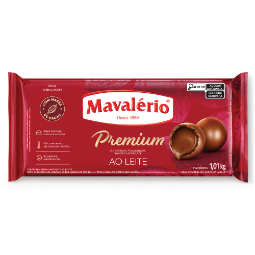 Cobertura Barra Premium Mavalério Sabor Chocolate Ao Leite - Embalagem com 1,01KG