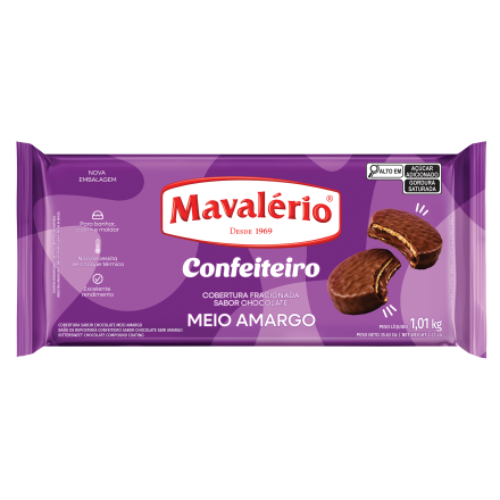 Cobertura Barra Confeiteiro Mavalério Sabor Chocolate Meio Amargo - Embalagem com 1,01KG