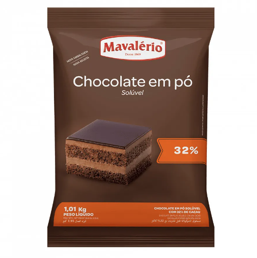 Chocolate em Pó Mavalério Solúvel 32% Cacau - Embalagem com 1,01KG
