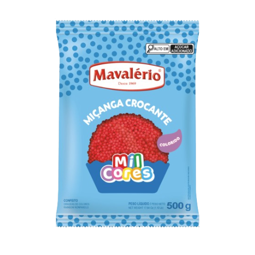 Confeito Mavalério Miçanga Vermelho - Embalagem com 500G