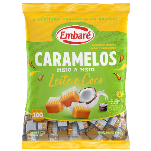 Bala Caramelo Embaré Leite e Coco - Embalagem com 660G