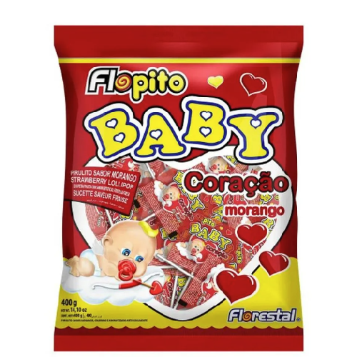Pirulito Baby Coração Morango - Embalagem com 400G