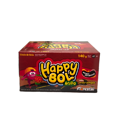 Chiclete Happy Bol Sabor Morango Ácido - Embalagem com 140G