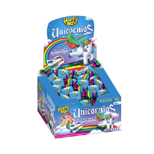 Chiclete Happy Bol Unicórnios Sabor Algodão Doce - Embalagem com 140G