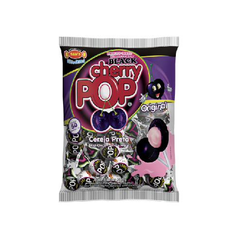 Pirulito Cherry Pop Sabor Cereja Preta - Pacote com 700G