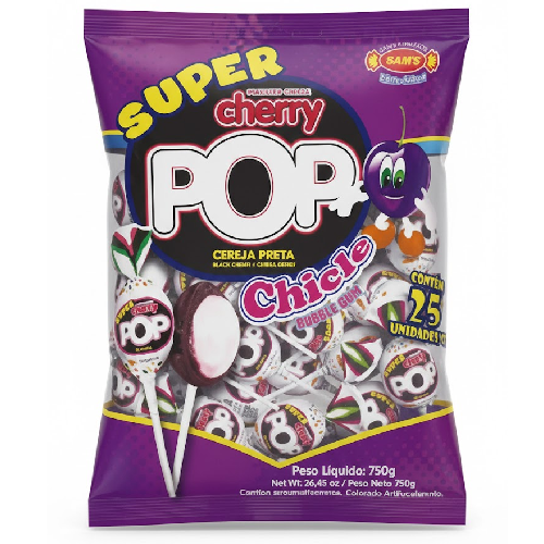 Pirulito Super Cherry Cereja Preta - Pacote com 750G