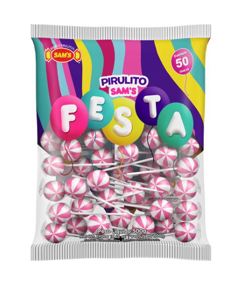 Pirulito Sam´s Festa Morango - Pacote com 500G