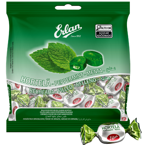 Bala Dura Recheada Erlan Sabor Hortelã - Embalagem com 500G