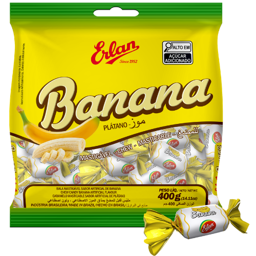 Bala Mastigável Erlan Sabor Banana - Embalagem com 400G