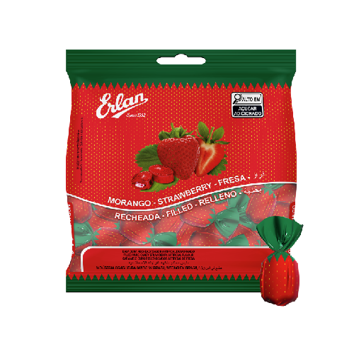 Bala Recheada Sabor Morango Erlan 400G