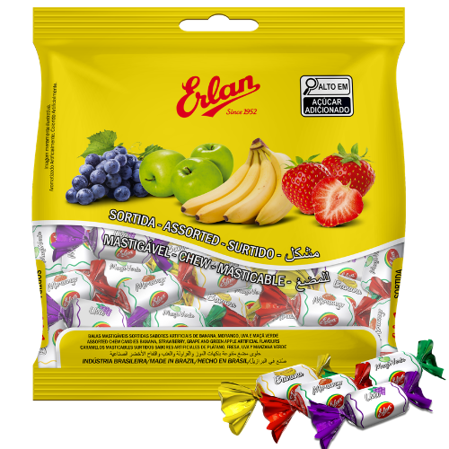 Bala Mastigável Erlan Sortida - Embalagem com 500G