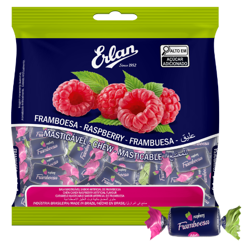 Bala Mastigável Erlan Sabor Framboesa - Embalagem com 400G