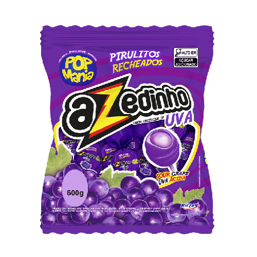 Pirulito Pop Mania Azedinho Uva - Pacote com 600G