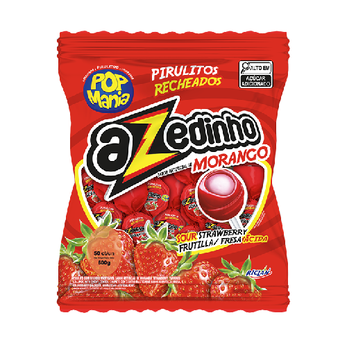 Pirulito Pop Mania Azedinha Morango - Pacote com 600G