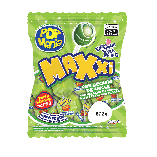 Pirulito Pop Mania Maxi Maça Verde - Pacote com 672G