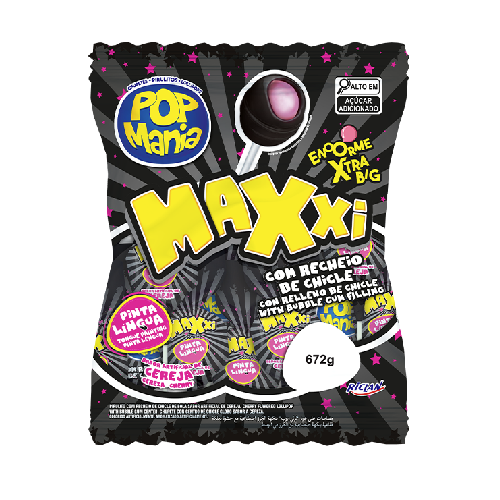 Pirulito Pop Mania Maxi Cereja - Pacote com 672G