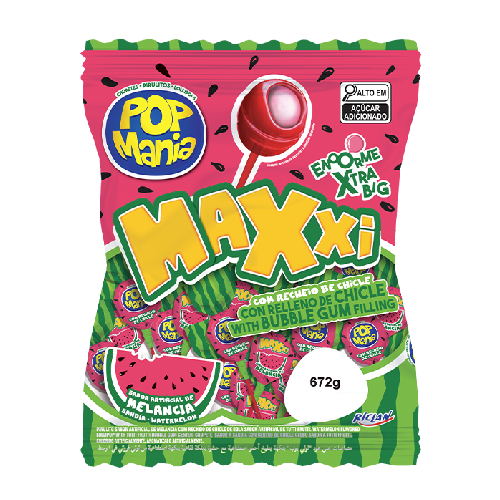 Pirulito Pop Mania Maxxi Melancia - Pacote com 672G