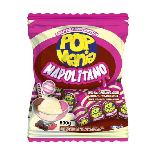 Pirulito Pop Mania Napolitano - Pacote com 600G